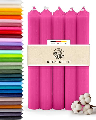 Premium Stabkerzen Neonpink durchgefärbt, 10 Stück, 180mm x 22mm | Made in Germany, Lange Brenndauer 8+ Stunden - Bunte Spitzkerzen Ohne Tropfen & Rußen - RAL-Zertifizierte Haushaltskerzen