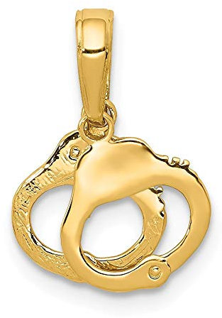 JewelryWeb Halskette mit Handschellen-Anhänger, 14 Karat Gelbgold, massiv, poliert, 15 x 11,5 mm, breiter Anhänger für Damen