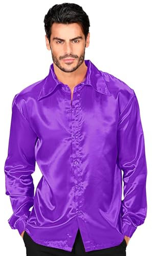 W WIDMANN MILANO Party Fashion - Chemise disco années 70, Chemise à manches longues, Chemise en satin, Carnaval