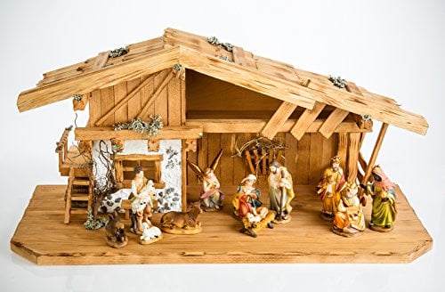 Holz und Gartentrends Weihnachtskrippe Krippe Krippenstall Weihnachten Weihnachtskrippen Tischkrippen Krippenfiguren (Weihnachtskrippe W01+ 9cm Figuren)