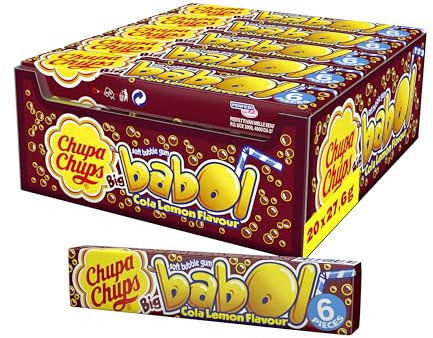 Chupa Chups Big Babol Cola Lemon, Theken-Display enthält 20 Stangen Kaugummis mit Cola-Lemon-Geschmack, für große Kaugummi-Blasen, geeignet für Geburtstag, 20 x 28g