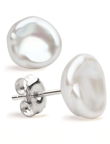 Secret & You Pendientes de Mujer de Perlas Cultivadas Keshi de Agua Dulce Blancas y Grises - Plata de Ley de 925 milésimas - Disponibles en 10 tallas desde 7-8 mm hasta 15-16 mm