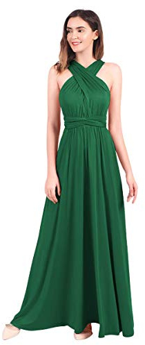 Womens Sexy Convertible Multi Way Wrap Transformer Solid Cocktail Off Shoulder Wedding Bridesmaid Evening Long Maxi Dress Floor Length Bandage Pageant Prom Ball Gowns Deep Green M