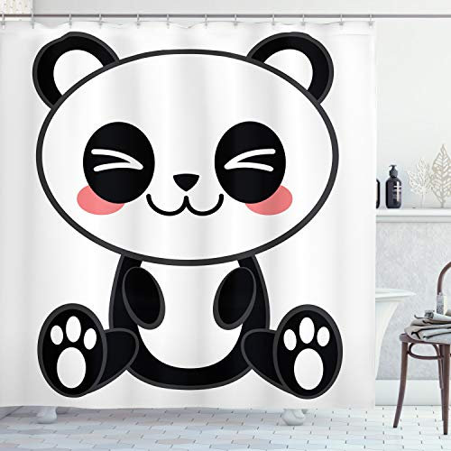 ABAKUHAUS Anime Rideau de Douche, Manga Japonais Création, Tissu Ensemble de Décor de Salle de Bain avec Crochets, 175 cm x 180 cm, Noir Blanc Gris