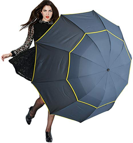 koowaa Extra großer, kompakter -Regenschirm, doppelter Baldachin, belüftet, winddicht, wasserdicht, Stockschirm Damen und Herren (blau)