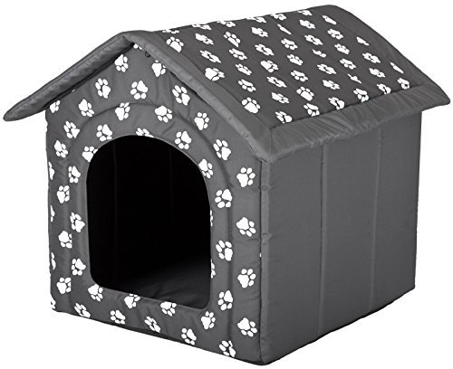 millybo Hundehöhle Hundebett Hundehaus Hundehütte R1-R6 (R2 (44 x 38 cm), grau mit Muster (Pfötchen))