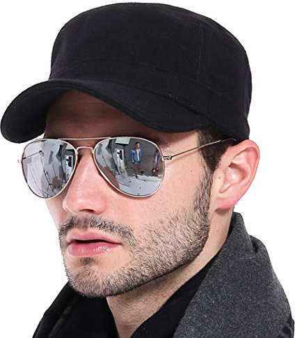 Gisdanchz Cappy Männer Military Cap Herren Army Military Baseball Cap Herren Cappy Männer Kappe Mütze Herren Schirmmütze Herren Mützen Flat Top Cadet Hat Winter Wool Schwarz