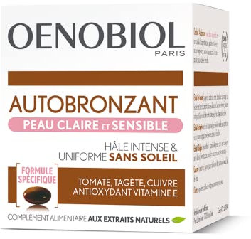 OENOBIOL - Nahrungsergänzungsmittel – Selbstbräuner – helle und empfindliche Haut – Gesicht und Körper – Programm für 1 Monat – 1 Box mit 30 Kapseln