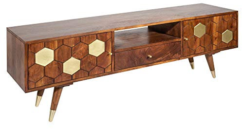 Invicta Interior Massives TV-Lowboard Mystic Living 140cm Akazie braun Gold Retro Design TV-Board