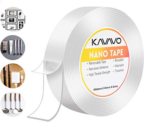Nano Nastro Biadesivo Riutilizzabile,600cm Multifunzionale Nastro di Colla Trasparente Rimovibile Senza Traccia, Lavabile Forte Adesivo Antiscivolo di Gel da Ufficio, Tappeto, Cucina.