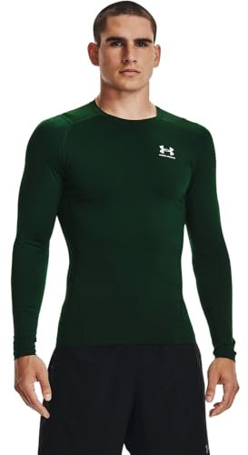 Under Armour Men's HeatGear Compression Long-Sleeve T-Shirt Crew Neck Sweatshirt, Forest Green (301)/White, X-Small