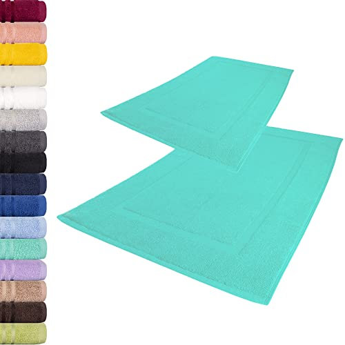 Lavea 2er Set Badematte 50x80 cm – rutschfeste, Waschbare Badematten aus 100% Baumwolle, Frottierserie Elena – Saugstark, Strapazierfähig und Zeitlos – Ideal für Badezimmer, Dusche - Türkis