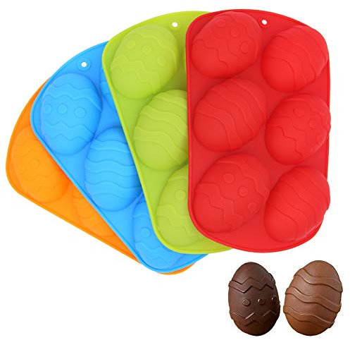 4 Pack Silicone Chocolate Moulds,6-Cavity Easter Egg Shape Baking Mold for Chocolate, Cake, Jelly, Pudding, Handmade Soap(Small)