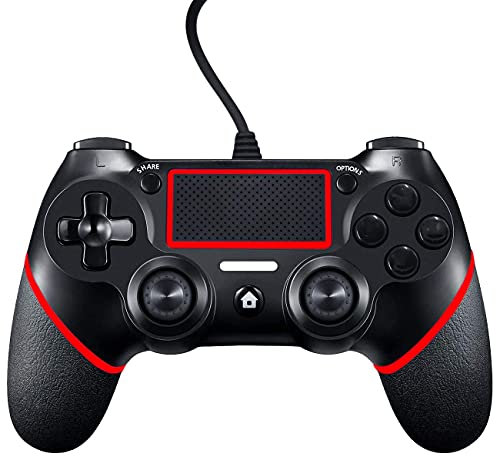 PS4 Controller, Mando para PS4, Controlador De Juegos Con Cable para PlayStation4 / Pro / Slim / PC, Gamepad Con Vibración Dual, Agarre Antideslizante y Cable USB De 1,5 m (Negro + Rojo)