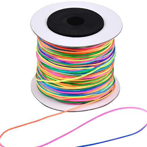 Mikihat 100m Perlenfaden, Regenbogen Nylonband Kordel, Bastelschnur für DIY Halskette Armband Handwerk,Beading Thread für Kinder Schmuck Basteln Perlen Armband (100 m, 0.8mm)