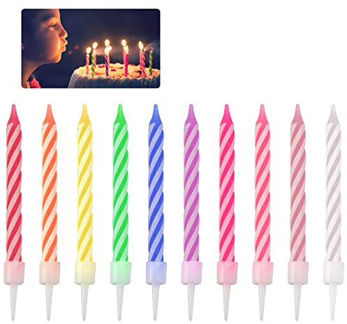 OTTYMO 70 Stück Kuchenkerzen Geburtstag Tortenkerzen Spiral Geburtstagskerzen aus Paraffin Bunte Kuchen Kerzen mit Kunststoffstab Kinder Dünne Kerzen Dekorationen Kerzen für kuchen(10 Arten Farbe)