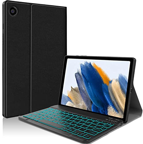 JUQITECH Backlit Keyboard Case for Samsung-Galaxy-Tab A8 10.5 2022 Smart Soft Case with Detachable Wireless Bluetooth Keyboard for Galaxy Tab A8 10.5 SM-X200/X205/X207 Tablet Cover, Black