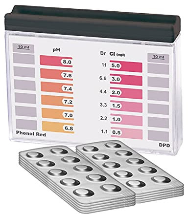 Wassertester Rapid Methode, Chlor pH, mit 100 Testtabletten, 50 x Phenol Red und 50 DPD1, Anzeige von 12 verschiedenen Messwerten