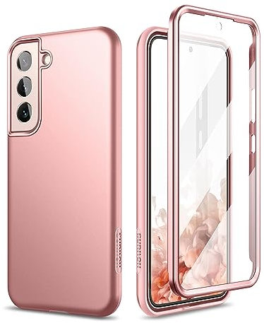 SURITCH Coque Samsung Galaxy S22 360 Degrés Bumper Souple Integrale Antichoc Etui Coque De Protection Avant et Arrière Housse Samsung Galaxy S22 5G 6.1 Pouces (Or Rose)