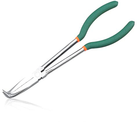 LEONTOOL 11 Inch Bent Nose Pliers 90 Degree Long Reach Pliers with Serrated Teeth Straight Extra Long for Hard-to-Reach Narrow Spaces and Limited Clearance Areas