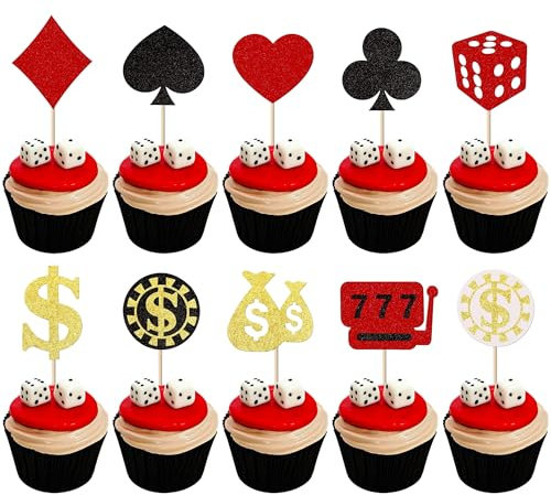 30 Stück Casino Tortendeko Geburtstag Glitter Casino Cupcake Toppers Poker Herz Glücksspiel Muffin Dekoration Las Vegas Casino Nacht Thema Party Casino Nacht Geburtstag Kuchendeko Zubehör