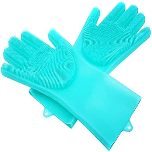 CHUANGOU Guantes de Limpieza de Silicona para Platos con Cepillo, Guantes Reutilizables para el Hogar con Cepillo Mágico, Baño de Masaje