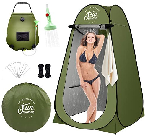 FUN ESSENTIALS Kit de Tente de Douche Solaire, 2 pièces, Protection de l'intimité instantanée, Sac de Douche Solaire, auvent de Plage, Tente d'intimité, Installation Facile, Pliable