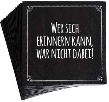 Pechkeks Servietten schwarz – Sich erinnern- Party Tischdeko Servietten mit Spruch für Freunde des schwarzen Humors, 33 x 33 cm, 10 Stück