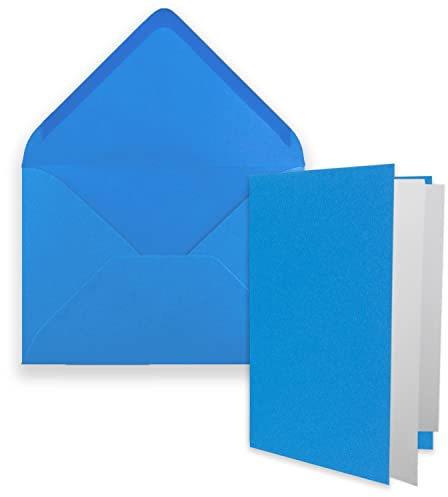 FarbenFroh by GUSTAV NEUSER 25x DIN B6 Faltkarten Set mit Umschlägen in Azurblau - 120 x 170 mm - inkl. weißem Einlege-Papier - ideal für Einladungskarten, Hochzeit, Taufe, Kommunion, Konfirmation