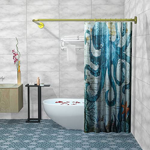 Sikaiqi Dehnbare 304 Edelstahl L-förmige Badezimmer-Eck-Duschvorhangstange (große Größe: Gold 70-100 x 120-165 cm)