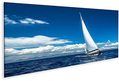 islandburner Bild auf Leinwand Segelschiff Yacht Mit Weißen Segeln Auf Offenem Meer Luxusboot Wandbild Poster Bilder 120x40cm - Panorama