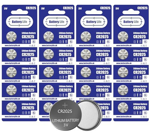 Battery Life CR2025 Batteries 3V Coin Button Cell CR 2025 Lithium Long Life For Car Key fob, Scales, Toys, Watch, LED Lights & More UK Brand (20 pack)