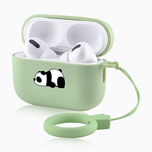 Schutzhülle mit Panda-Muster für Airpods Pro 2. Generation, grünes Tier-Cartoon, kabellose Kopfhörer-Hülle, weiche TPU-Schutzhülle mit Schlüsselanhänger (Grün und einzelner Panda)