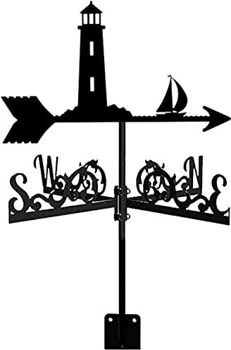 HAILIA Leuchtturm-Wetterfahne aus Metall, Wetterfahne aus Edelstahl, Dachgarten-Dekorationen, Windrichtungsanzeiger, Windfahne für den Hofgarten im Freien