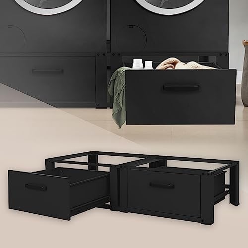 ML-Design Set di 2 Basi per Lavatrice Asciugatrice Frigorifero con Cassetto 128x53,5x31,5 cm in Acciaio Nero Portata fino a 150 kg Piedistalli Supporti Rialzati per Elettrodomestici Carichi Pesanti