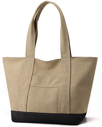 zhongningyifeng Borsa tote in tela da donna, formato A4, grande capacità, con cerniera, borsa hobo per shopping, viaggi, lavoro, cachi, L