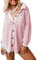 Dokotoo Bluse Damen Langarm Lässig Oberteile Hemd Langarmshirt Waffel Knopfleiste Oberteil Blusen Einfarbig Shirts Stehkragen Elegant Hemdjacke Locker Hemdbluse Rosa L