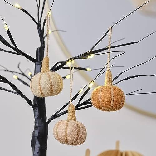 Ginger Ray Felt Pumpkin Hanging Ornament Autumn Halloween Tree Decorations 3 Pack