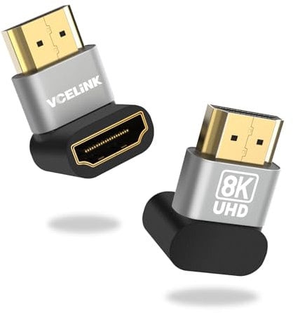 VCELINK 8K HDMI Winkelstecker, 90 und 270 Grad Adapter mit 8K@60Hz 4K@120Hz,HDMI 2.1 Winkel Adapter, HDR, VRR, Dolby, eARC, 3D für PS5, TV Stick, Apple TV, 2 Stück