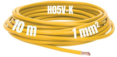 Kalitec 10 metri H05V-K 1 mm² cavo di cablaggio giallo I cavo flessibile I cavo singolo in PVC I cavo 1 mm2 I cablaggio a filo singolo I cavo di commutazione