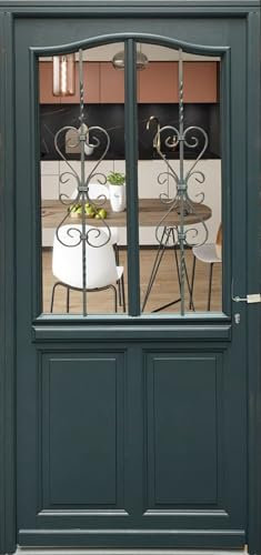 Porte D'entrée Bois Vitrée, Sabrina, Gris Ral7016, H,215xl,90 P,gauche Cote Tableau Gd Menuiseries