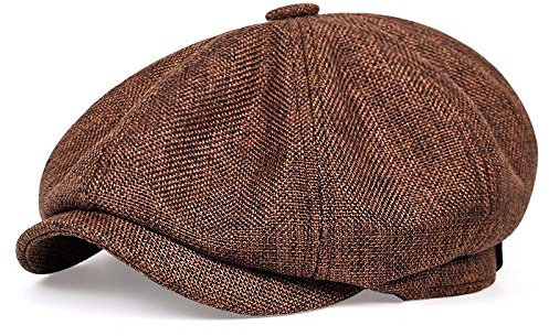 FICORD Schiebermütze Herren Männer Newsboy Schirmmütze Frühling Sommer Dünne Retro Baskenmütze Wilde Lässige Hüte Unisex Achteckige Kappe Gatsby Caps Gorras,Braun,56-60Cm