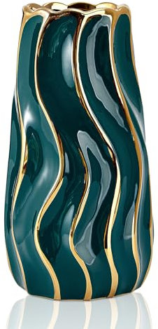 OTARTU Keramikvase, grüne Vase für Heimdekoration, dekorative Blumenvase, vertikale Streifen, Keramikvasen für Heimdekoration, Schlafzimmer, Büro, Wohnzimmer, Badezimmer, Tischdekoration, Tafelaufsatz