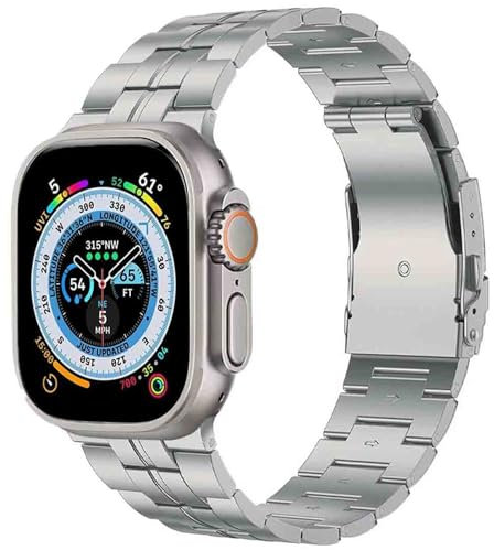 Soyeacrg Titanarmband kompatibel mit Apple Watch Armband 38mm 40mm 41mm 42mm 44mm 45mm 49mm, Upgrade Business Metallarmband für iWatch Serie 9 8 7 6 5 4 3 2 1 Ultra 1 2 SE,Silver,38/40/41mm