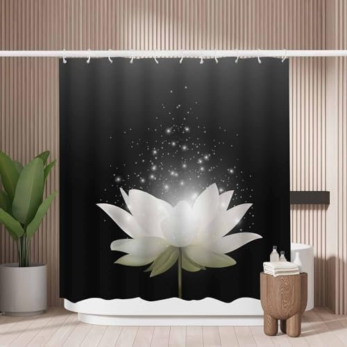 Woutay Shower Curtain Mould Proof Resistant Magic White Lotus Flower,Water Repellant Fabric,Polyester,with 12 Plastic Hooks
