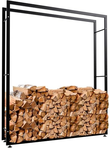 CLP Kaminholzständer Keri V2 I Aus Schwarzem Metall I Kaminholzregal Mit Bodenschonern I Stapelhilfe Für Brennholz, Farbe:schwarz, Größe:25x150x175 cm