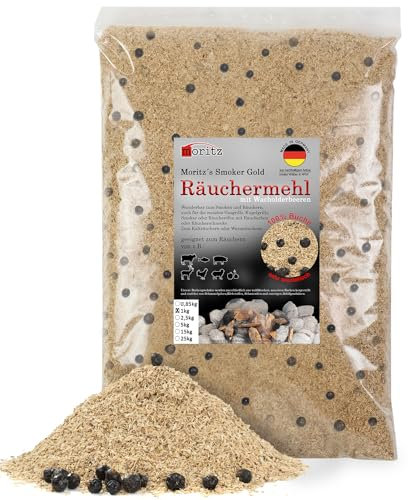 Moritz 1 kg di farina per affumicatura di faggio con ginepro, 0,5 – 1 mm, affumicatura a freddo di pesce, carne, formaggio, verdure, anche per barbecue, barbecue, trucioli di affumicatura