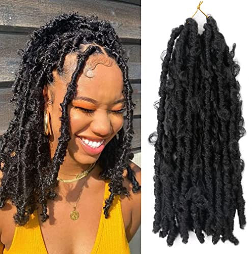 Shinon 3-Packs Butterfly Locs Crochet Hair 14 inch Pre Looped Distressed Faux Locs Crochet Braids Short Butterfly Los Hair Extensions