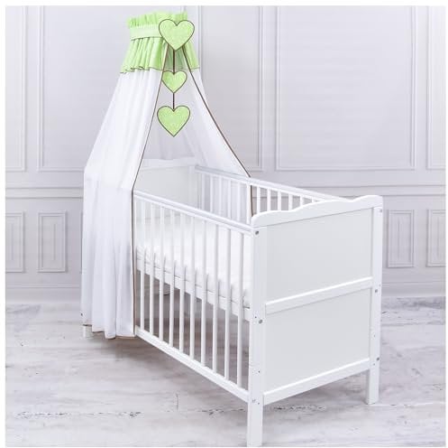 Generisch Baby Delux Babybett Himmel Betthimmel Chiffon Baldachin für Babybett Kinderbett Wiege Stubenwagen Himmelstange Applikationen Herz Deko (Blümchen Grün, ohne Himmelstange)