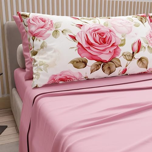 PETTI Artigiani Italiani - Lenzuola in Cotone con Federe in Stampa Digitale, Lenzuola Matrimoniali, Completo Letto Matrimoniale, Bouquet, 100% Made in Italy